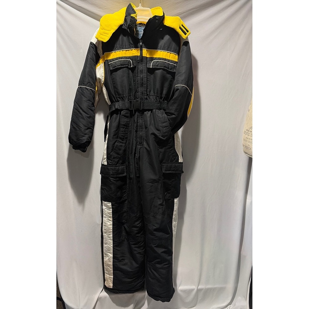 Climate Control Vintage Snow Suit Black Yellow White Kids L 14-16 Insulated Ski